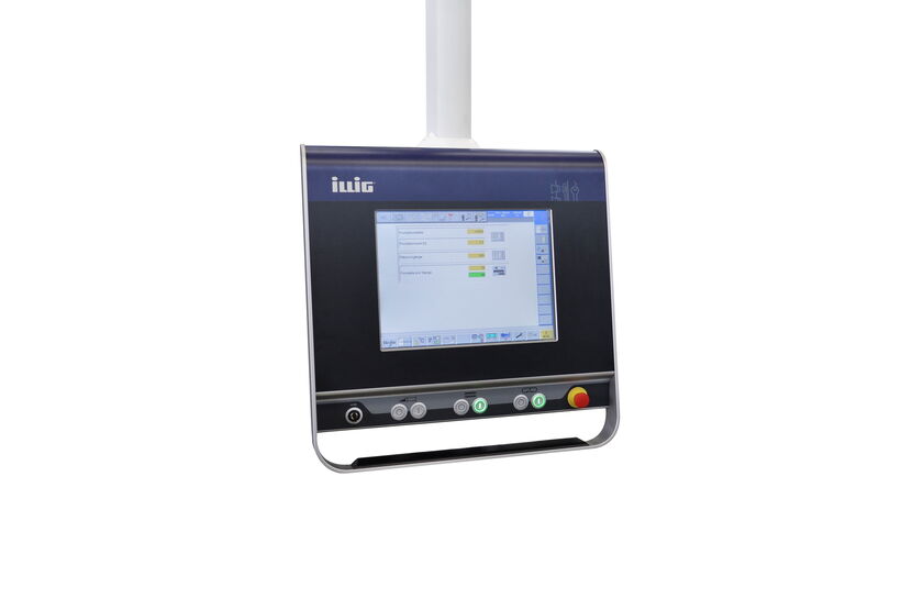 Ergonomically designed ILLIG Control control panel featuring a touchscreen and intuitive button layout for efficient machine operation.