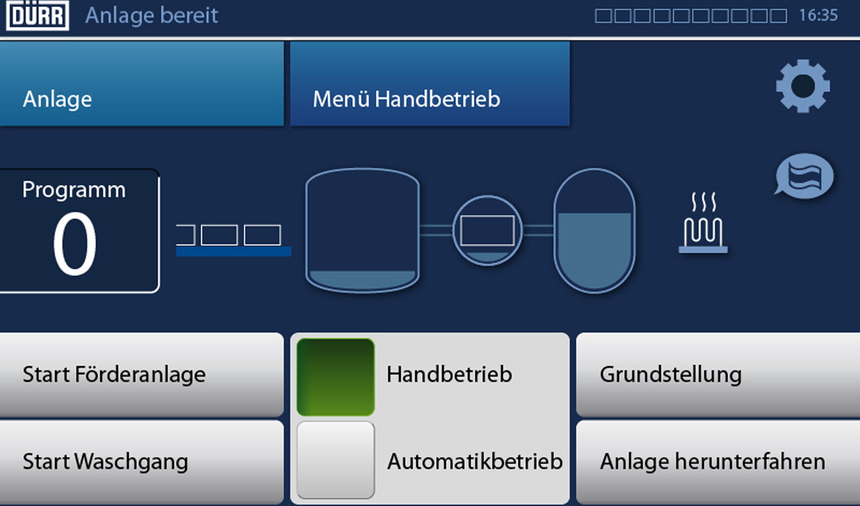 Mit dem Focus Open Design Award 2013 ausgezeichnetes HMI User Interface Design für die Dürr EcoCCore – intuitive Bedienoberfläche für industrielle Reinigungsanlagen.
