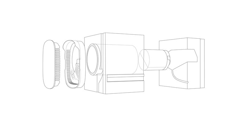 Schematische Darstellung des Impruf Novarius Lüftungssystem, Wärmetauscher und Wandintegration.