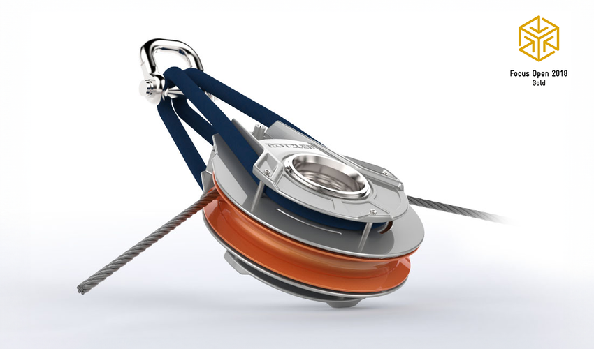 ROTZLER sheave block with lightweight support bracket and functional industrial design for industrial winches.