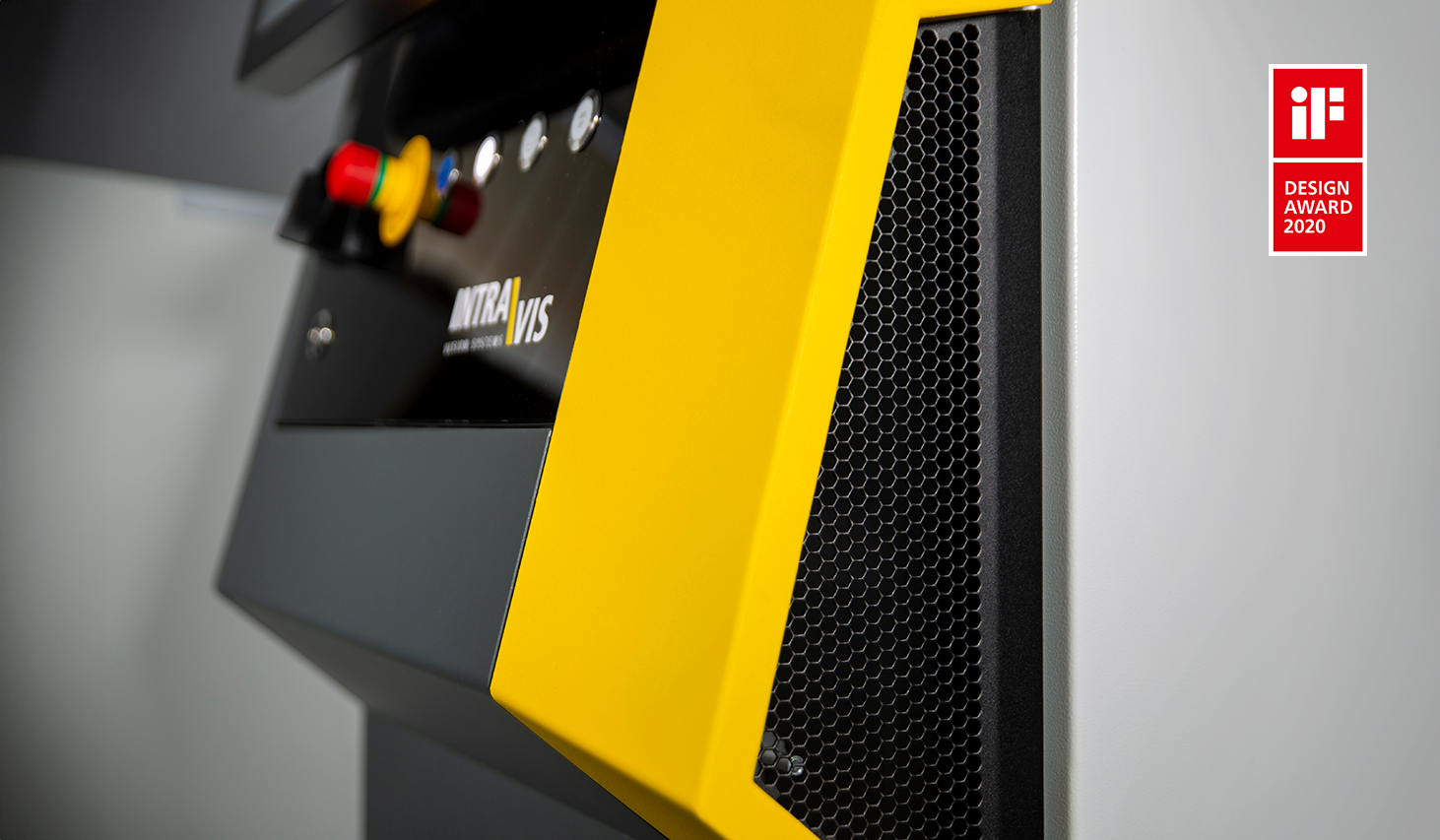 Industriedesign der PreMon Prüfanlage von Intravis mit markanter Gehäusegestaltung, präziser Formensprache und hochwertigem Maschinenbau Design.