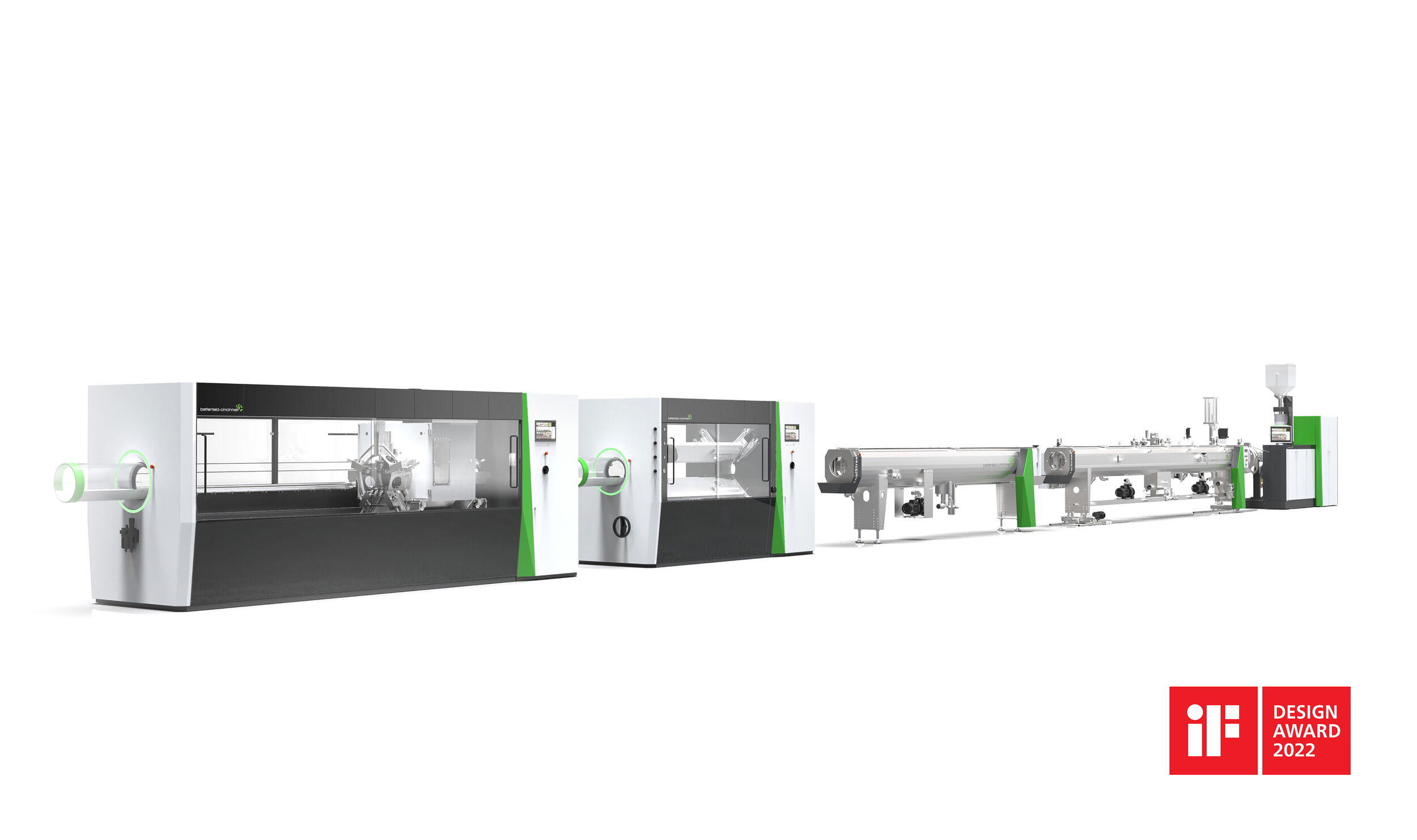 Mit einem Designaward ausgezeichnetes Maschinen Design von defortec für eine Kunststoff Extrusionsanlage