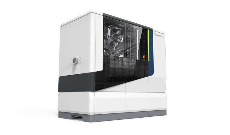 Industrial Design eines Analysegeräts mit markentypischer Formensprache, asymmetrischer Glasfront und modular aufgebautem Maschinengehäuse.
