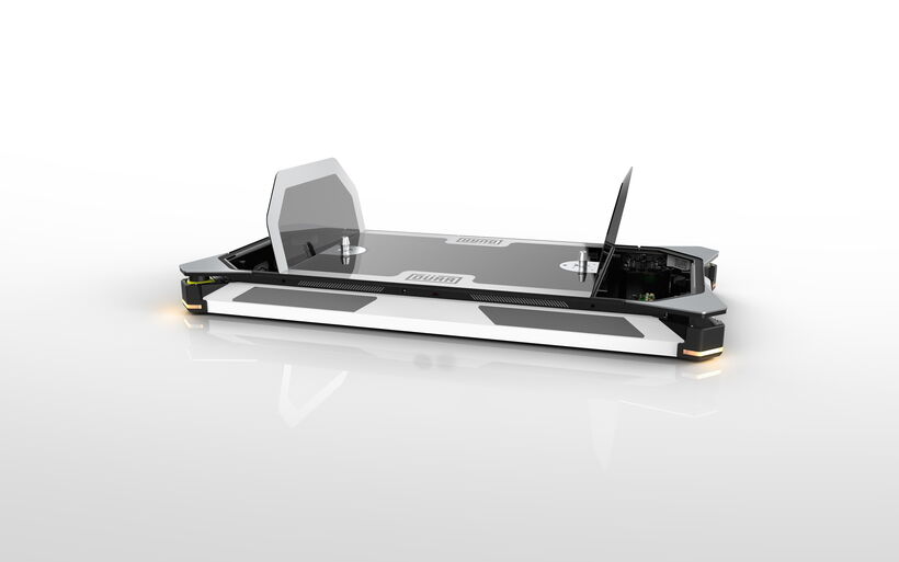 Preisgekröntes Industriedesign der Dürr EcoProFleet mit integriertem Servicekonzept und wartungsfreundlicher Produktarchitektur für autonome Transportsysteme.