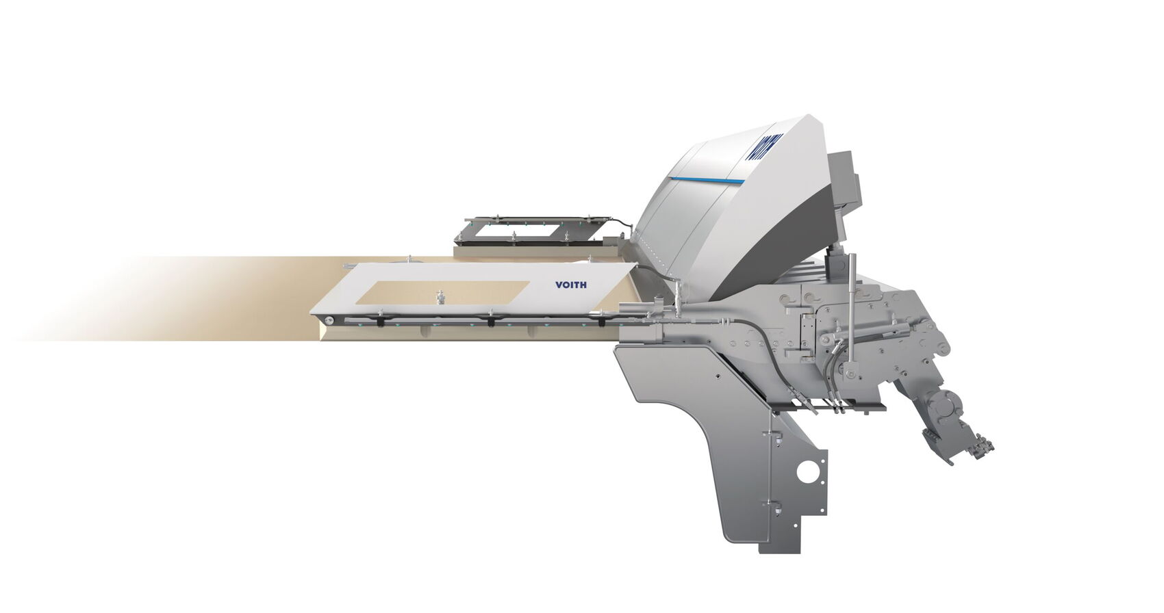 Industrielles Maschinendesign der Voith MasterJet 4Tec Headbox in der Seitenansicht