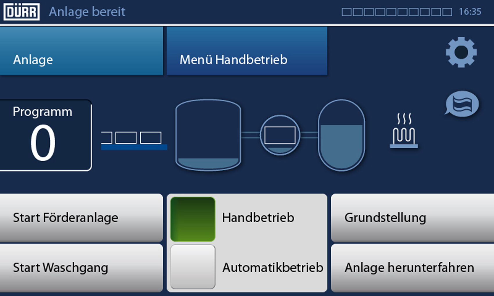 Mit dem Focus Open Design Award 2013 ausgezeichnetes HMI User Interface Design für die Dürr EcoCCore – intuitive Bedienoberfläche für industrielle Reinigungsanlagen.