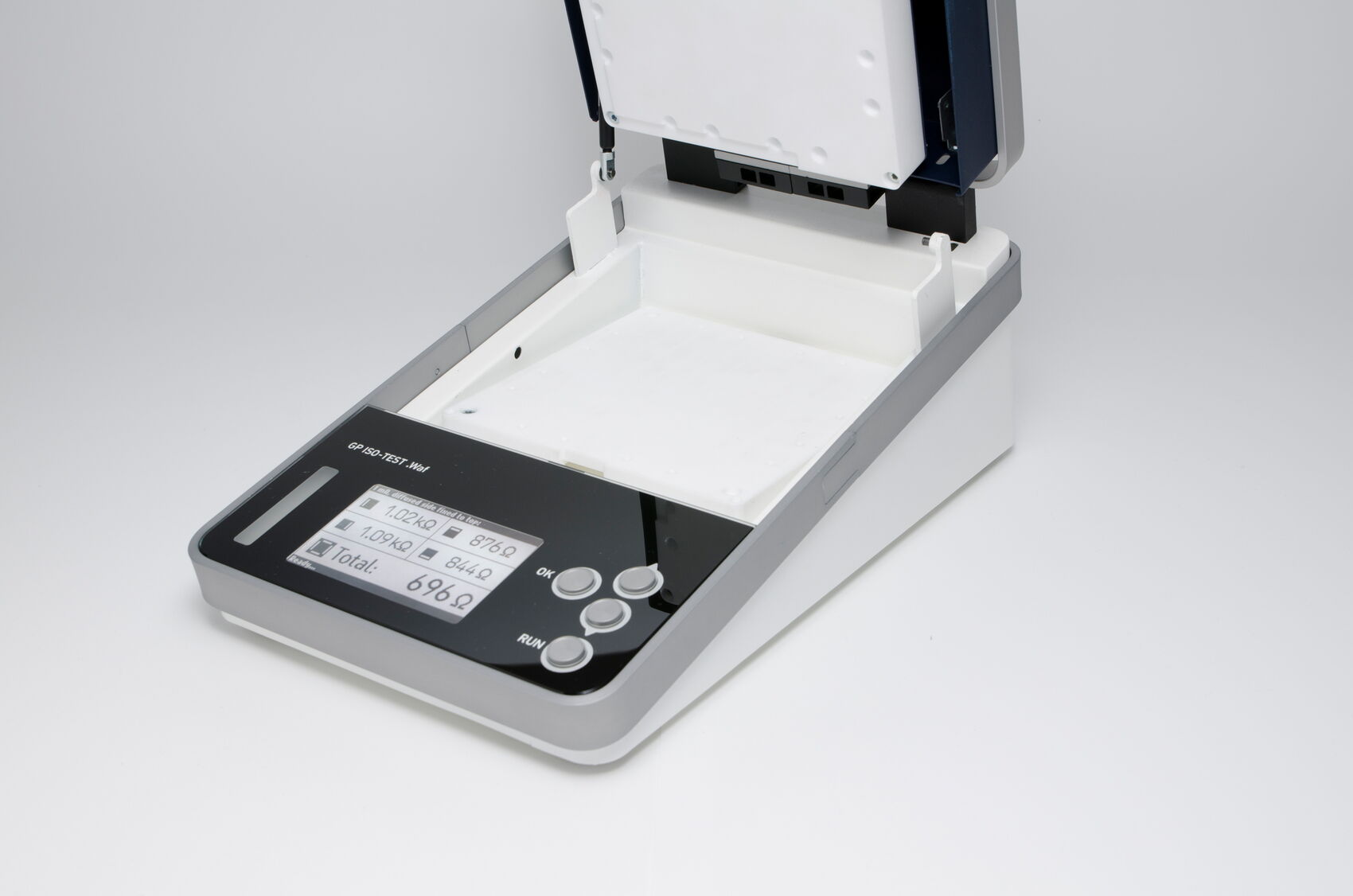 Laborgerät mit umlaufendem Aluminiumrahmen und integriertem Öffnungsmechanismus für eine hochwertige, präzise und intuitive Bedienung.