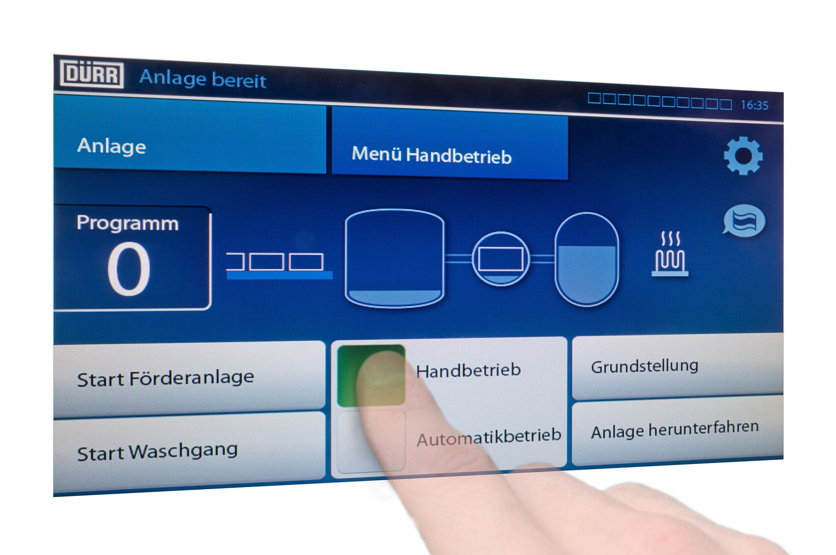 Touch-Bedienung der preisgekrönten HMI-Oberfläche der Dürr EcoCCore – intuitives User Interface Design für eine sichere und einfache Steuerung komplexer Industrieanlagen.
