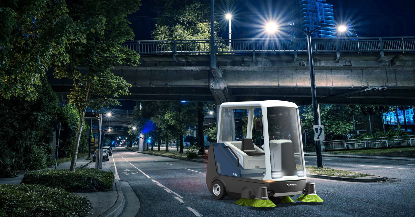 Elektrische Kehrmaschine im modernen Design für den urbanen Einsatz – Industrial Design für kommunale Nutzfahrzeuge.