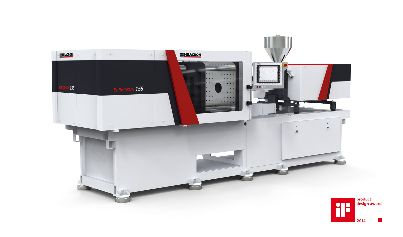 Milacron ELEKTRON 155 Spritzgießmaschine mit preisgekröntem Industriedesign von defortec, ausgezeichnet mit dem iF Design Award 2014.