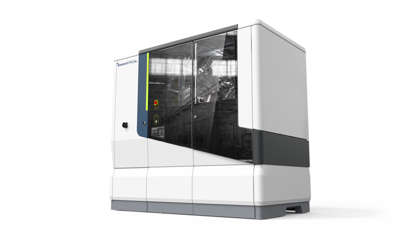 Modernes Industrial Design eines Analysegeräts mit asymmetrischer Frontgestaltung, dunklen Glaselementen und klarer Formensprache.