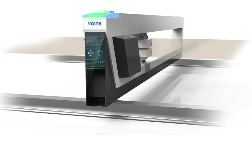 Machine design of the Voith OnQuality.Scanner for continuous quality measurement in paper production featuring integrated sensor technology, a compact product architecture and premium industrial design.