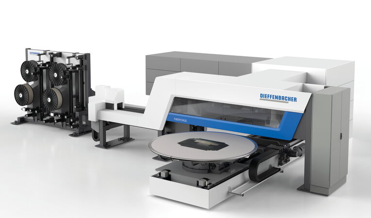 Industrial Design der automatisierten Tapelegeanlage Dieffenbacher Fiberforge mit transparentem Prozessfenster und Focus Open Gold Design Award 2017.