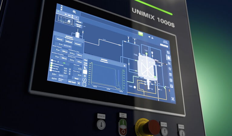 Industriedesign Detail der EKATO UNIMIX Next Generation mit funktionaler UI/UX-Bedienstruktur