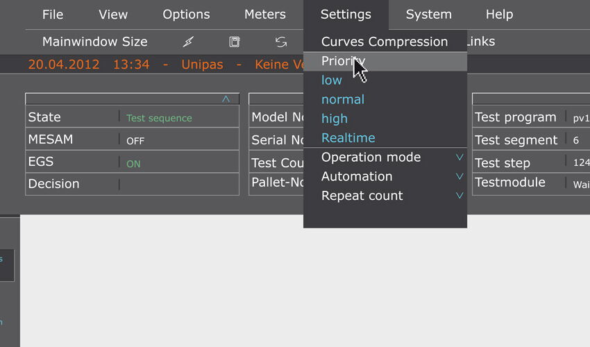 Developed user interface for an industrial testing system featuring a clear information architecture, intuitive navigation and efficient operation of complex testing processes.
