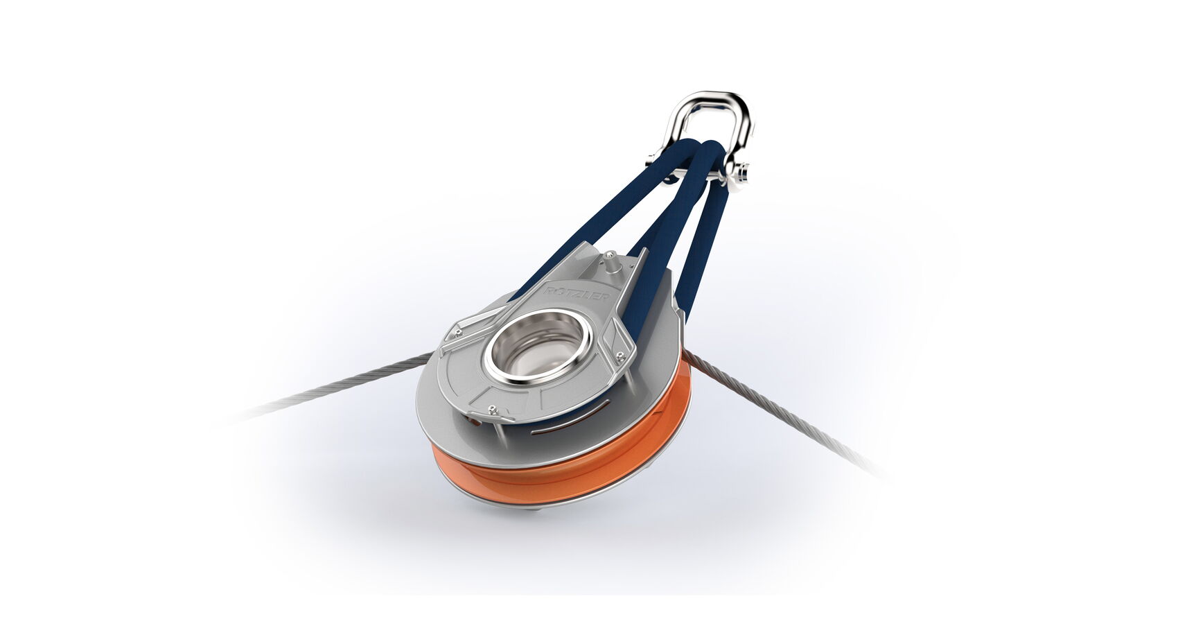 Prämierte ROTZLER TARVOS Seilrolle mit funktionalem Industrial Design und optimierter Tragkonstruktion.